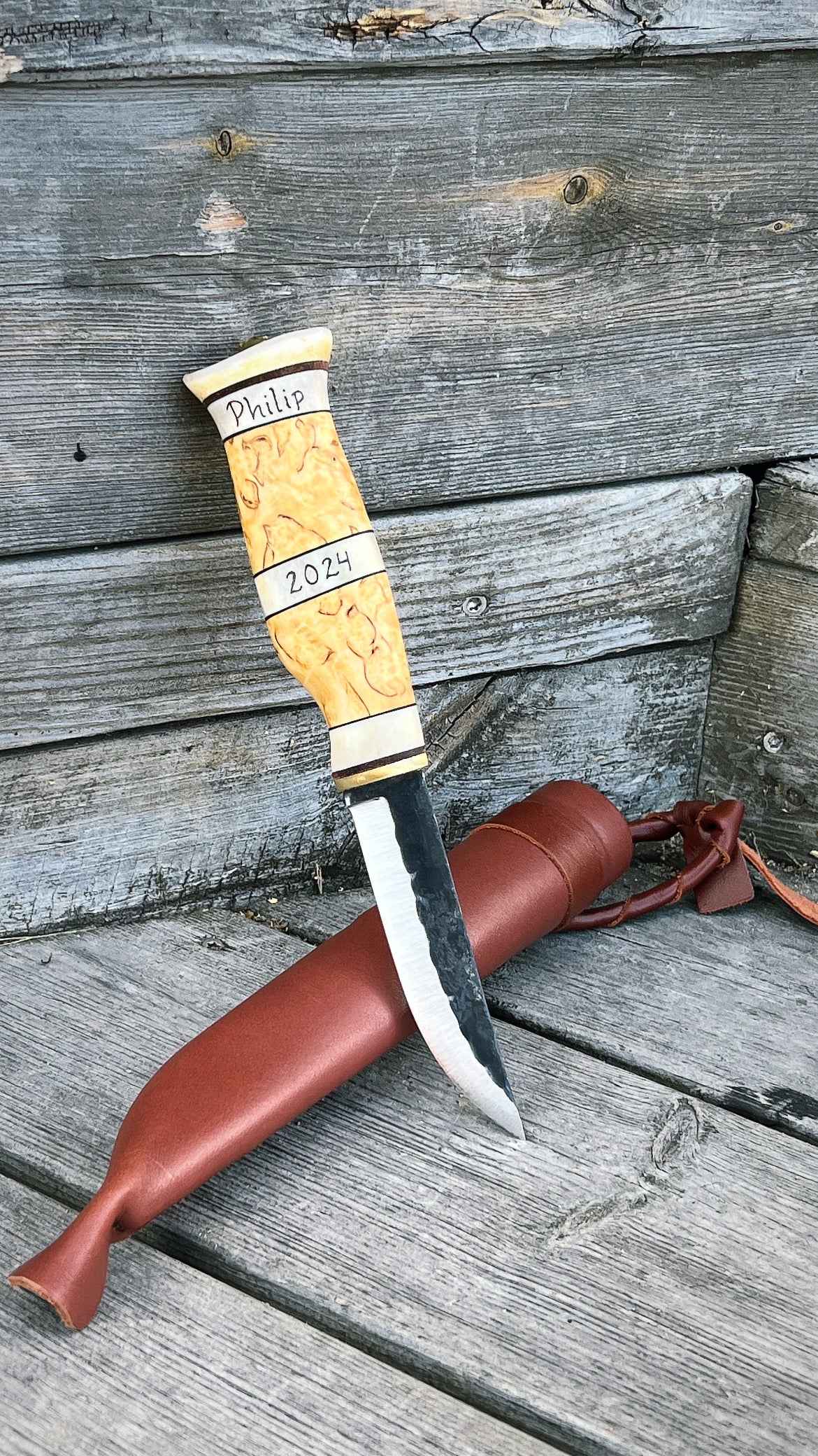 Kniv 8 cm masurbjörk & renhornsinlägg