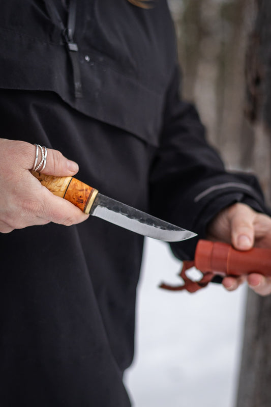 Kniv 9,5 cm masurbjörk videvril & renhorn