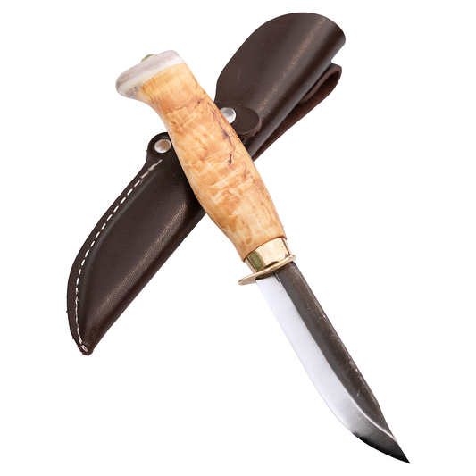 Scoutkniv med fingerskydd 8,5 cm masurbjörk & renhorn