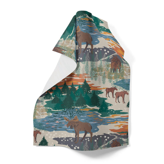 Kökshandduk Älgarnas rike beige grön