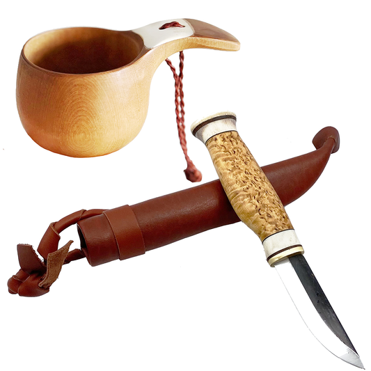 Friluftlivsset med skaftkåsa och Kniv masurbjörk kolstål