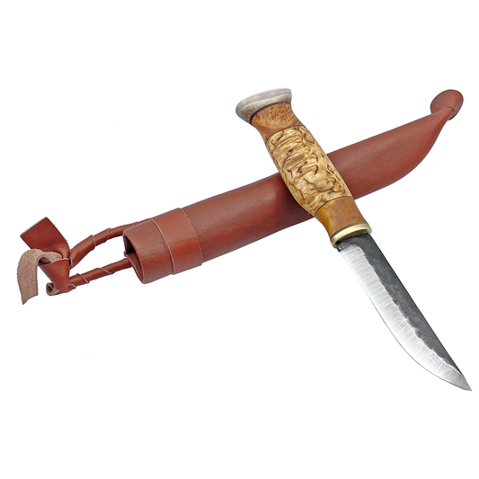 Fin kniv skaft av masurbjörk och videvril - blad av kolstål