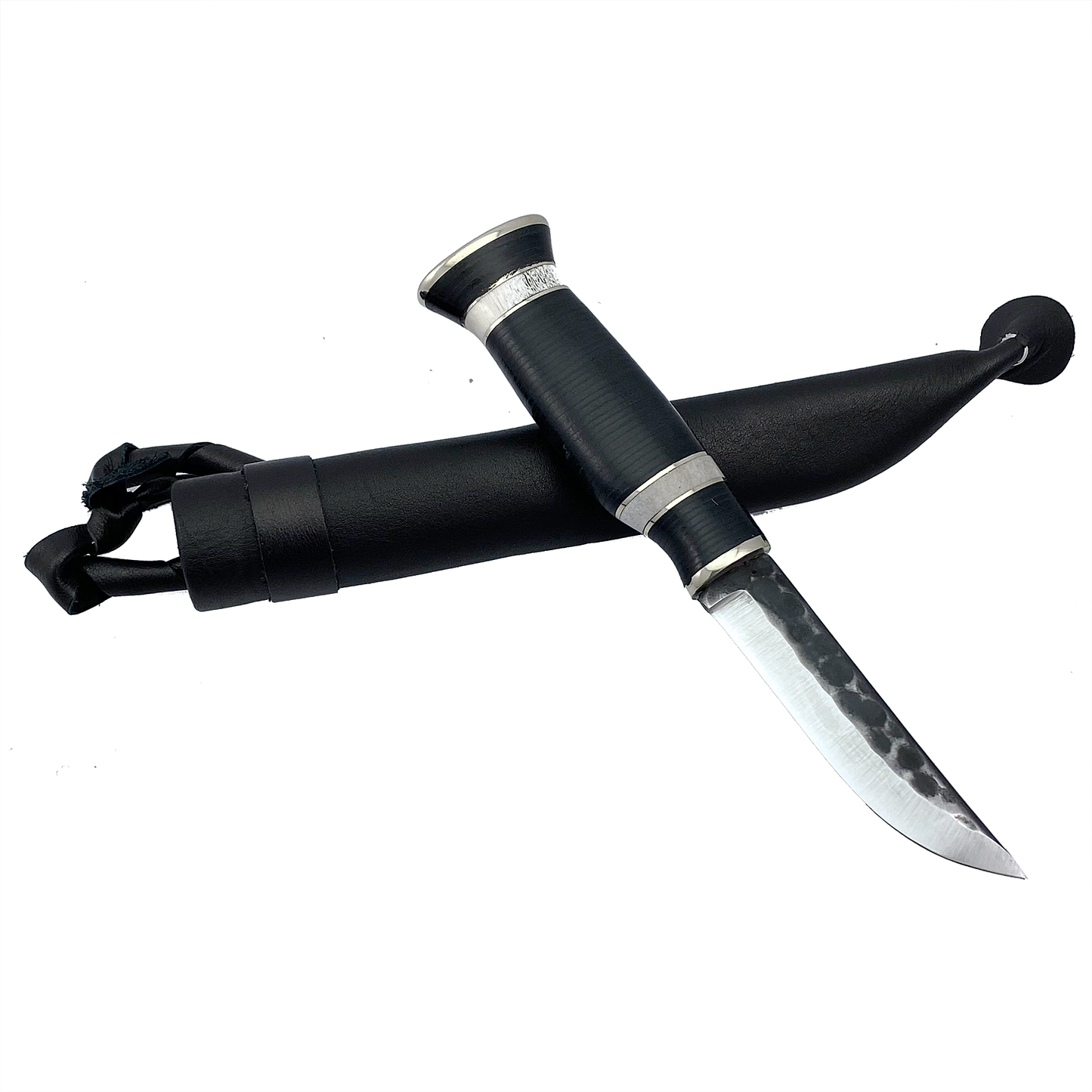 Kniv 9,5 cm renhorn, läder & metall